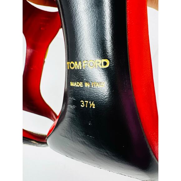Tom Ford Red Leather Buckle T-Strap High Heel Sandals Size 37.5 - Picture 4 of 10